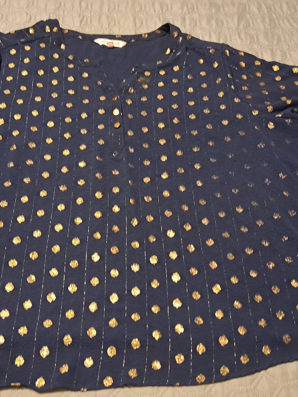 Emily Daniels Navy Shirt with Gold Dot Print 3X